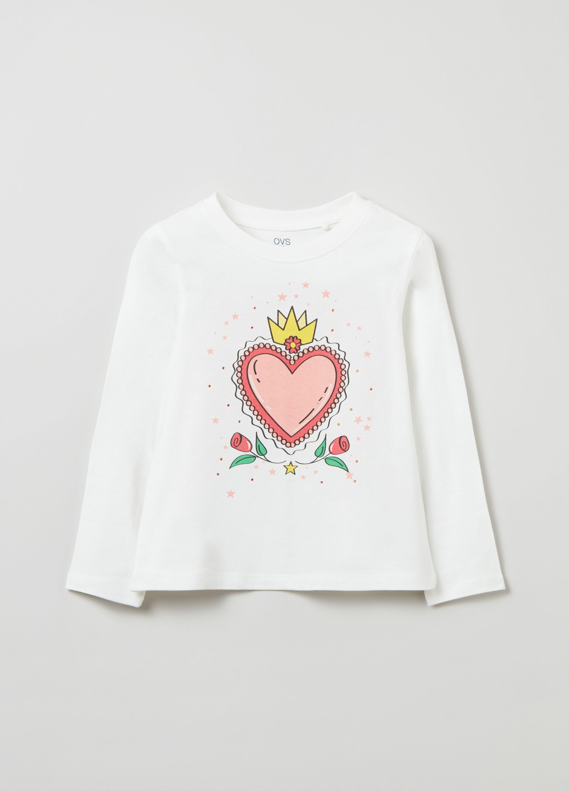 Long-sleeved T-shirt with print and diamanté design