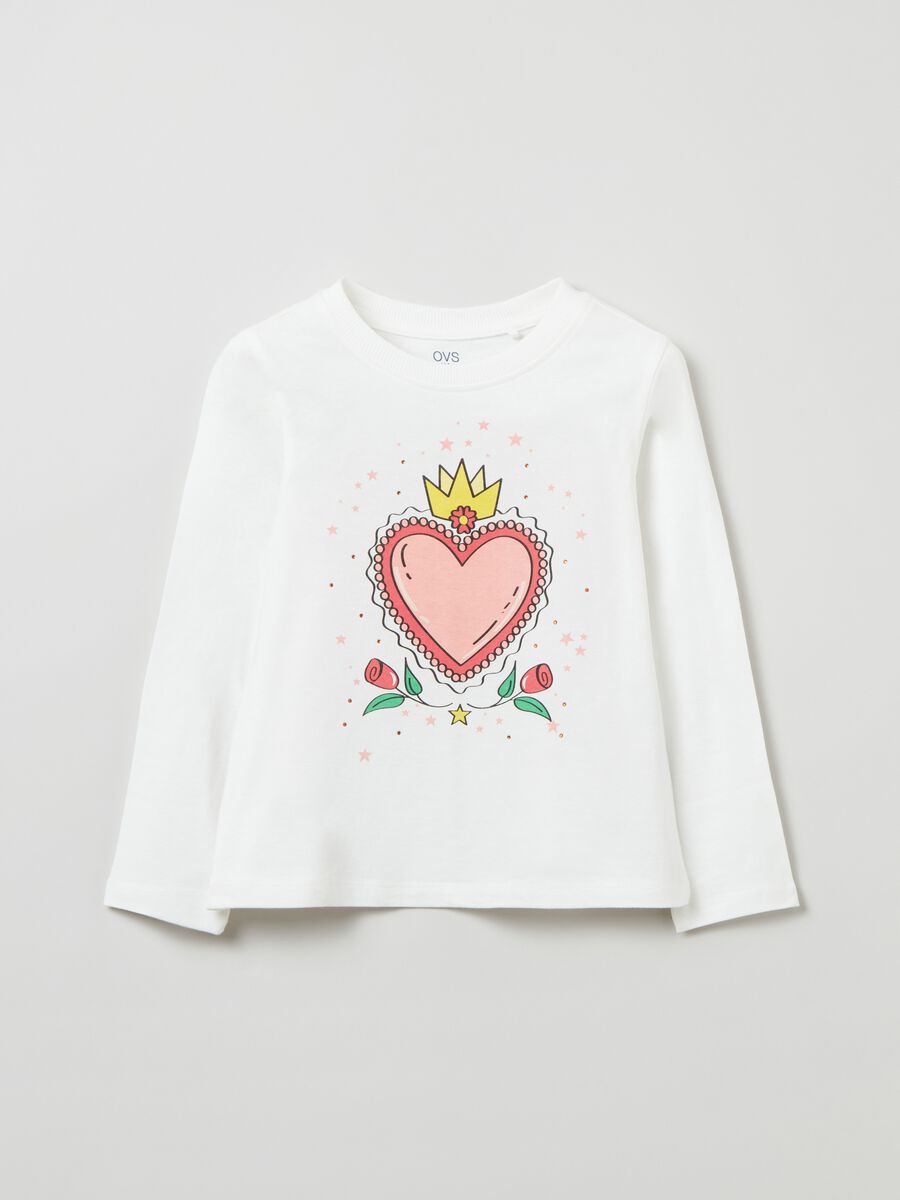 Long-sleeved T-shirt with print and diamanté design_0