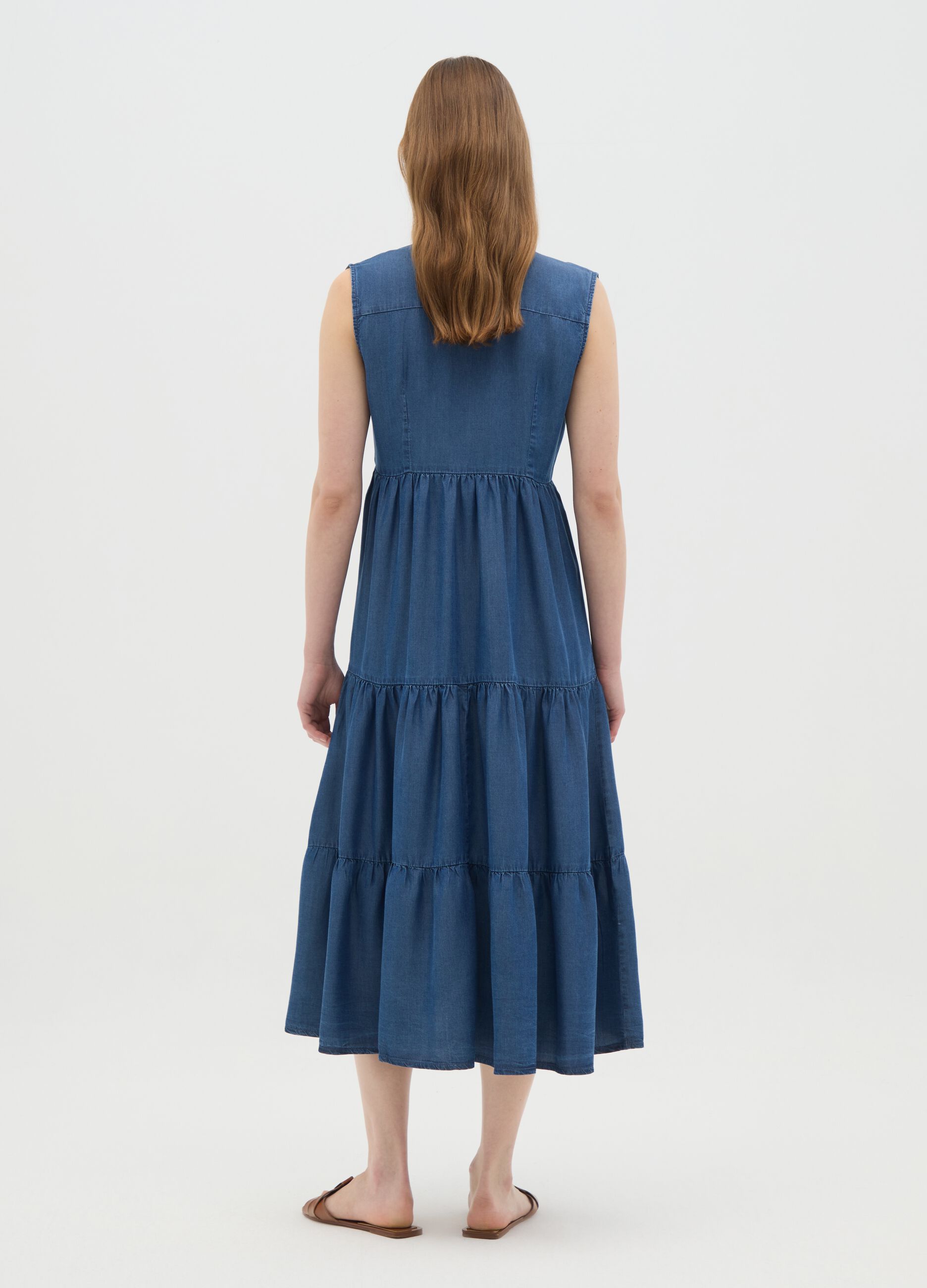 Women's long blue lyocell wide fit dress