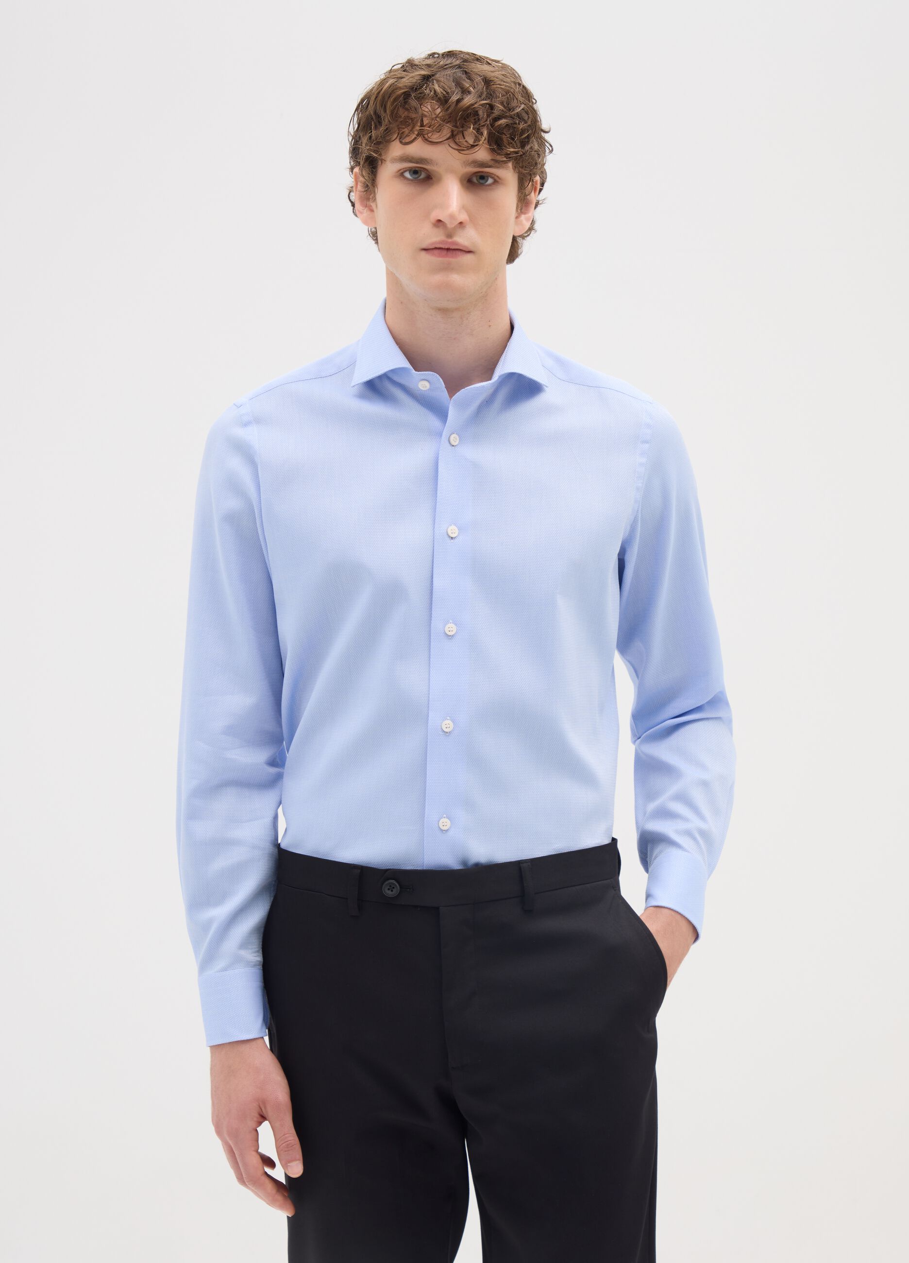 Slim-fit blue cotton shirt