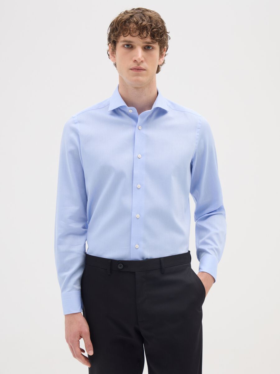 Slim-fit blue cotton shirt_0