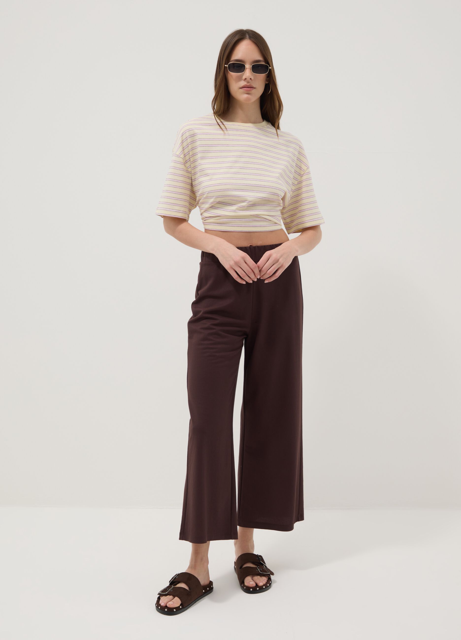 Yellow striped pure cotton T-shirt