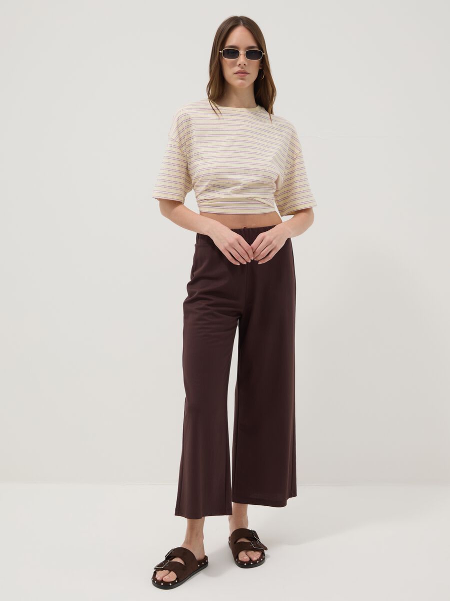 T-shirt gialla a righe in puro cotone boxy fit_2