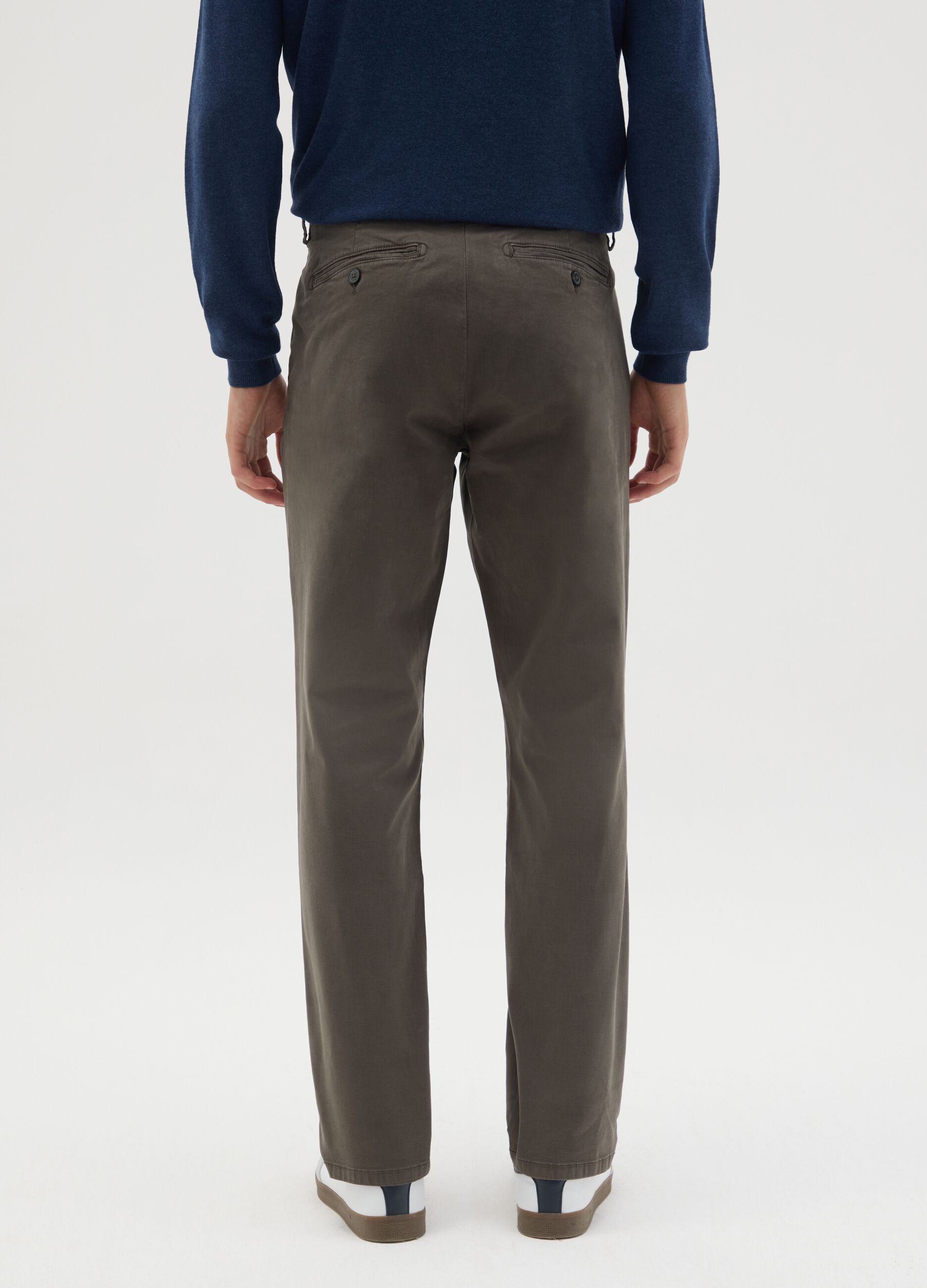 Brown stretch cotton regular fit trousers