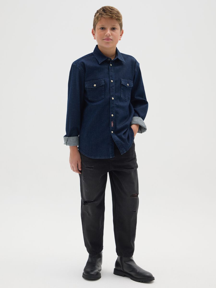 Jeans da ragazzo in puro cotone nero baggy_1