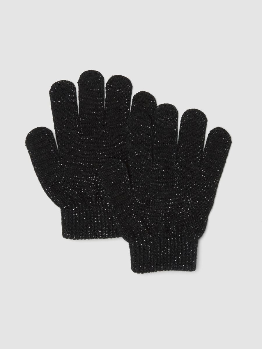 Black stretch-fabric gloves with shimmer threads_0