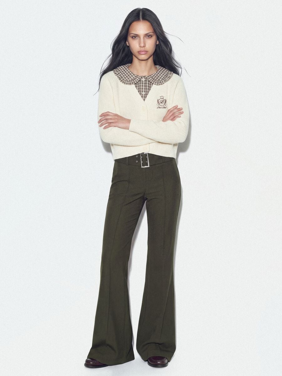 Green slim-fit stretch viscose trousers_0