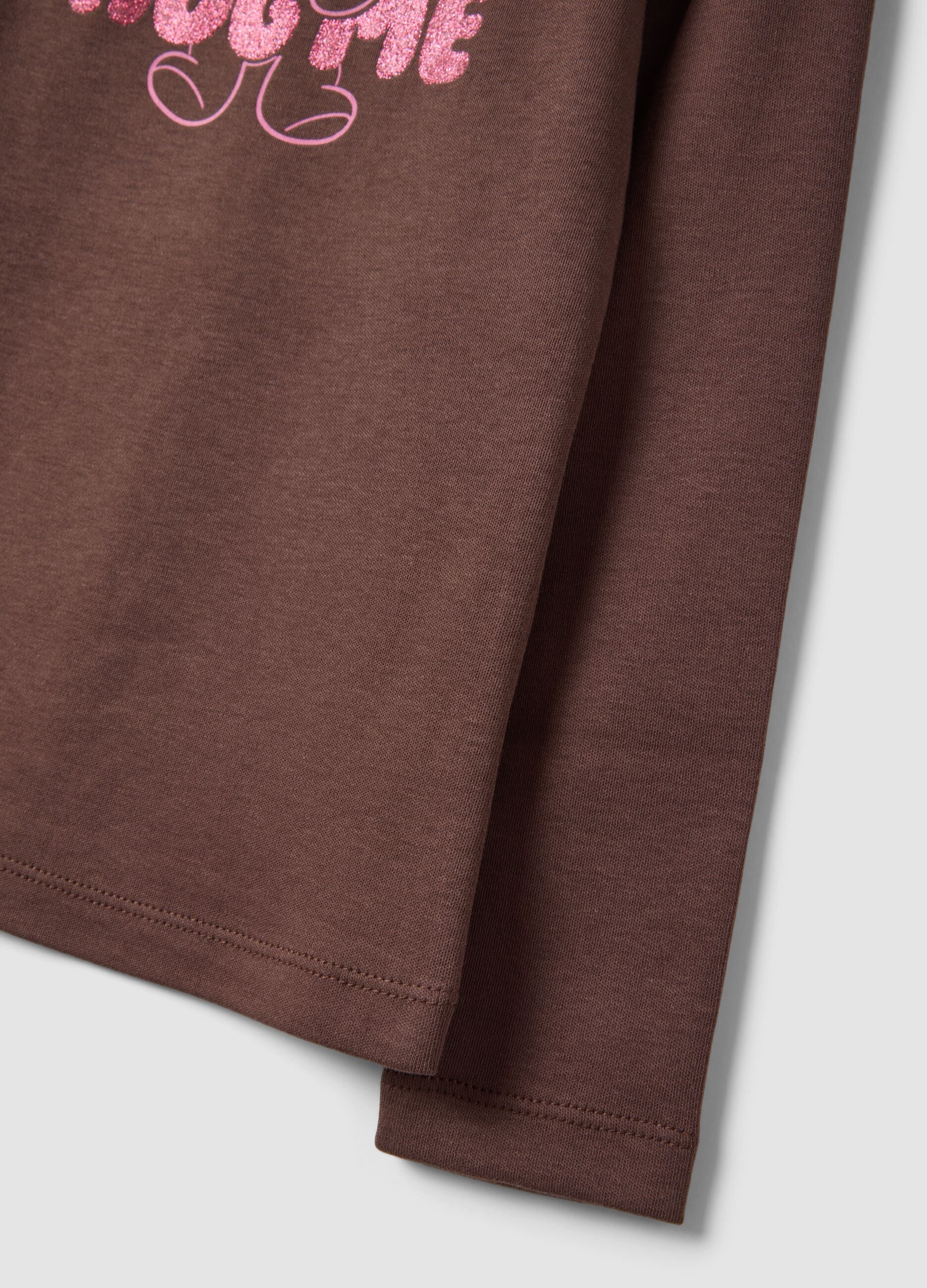 Brown organic cotton T-shirt with high neck