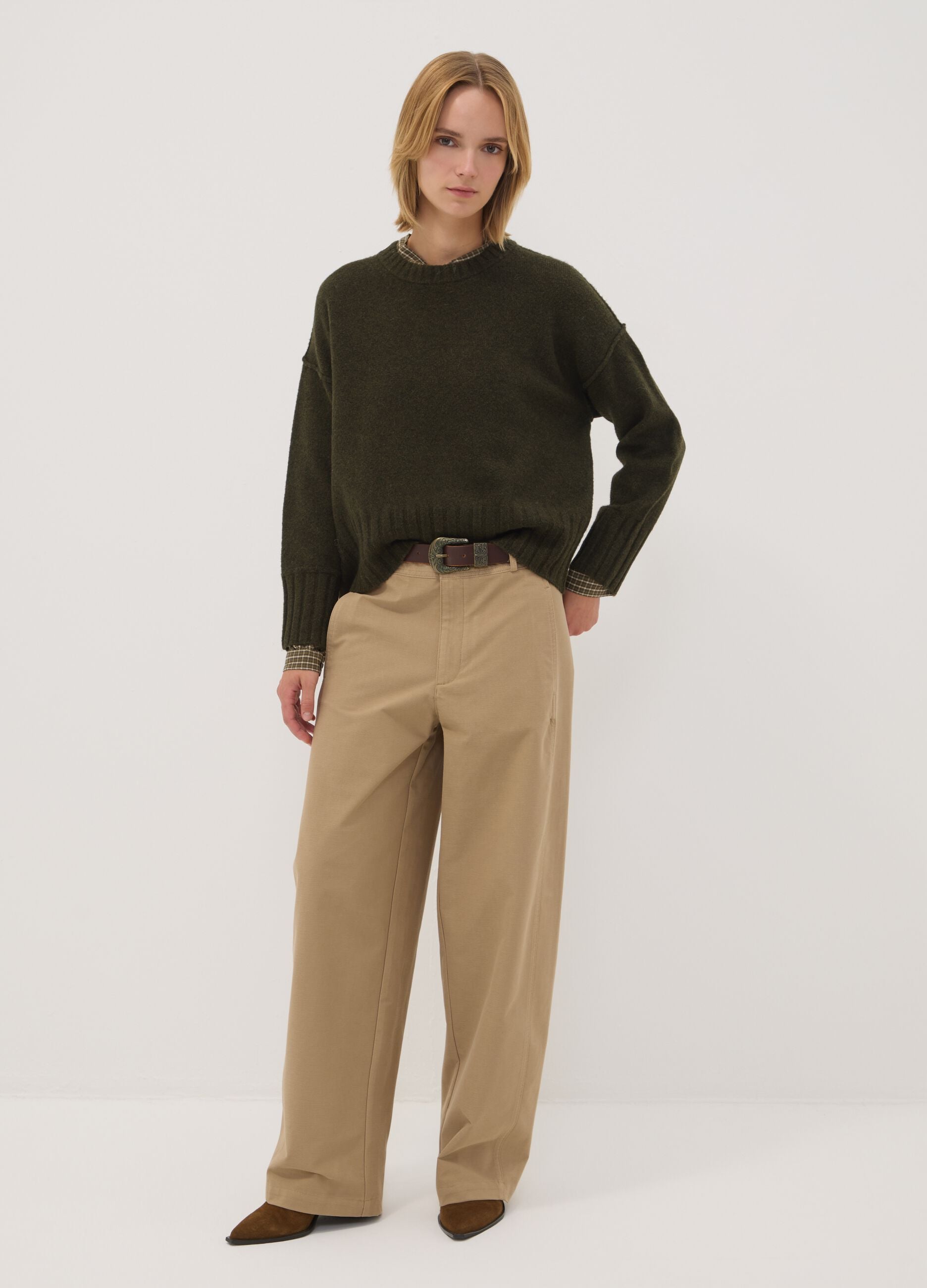 Green stretch crew-neck top