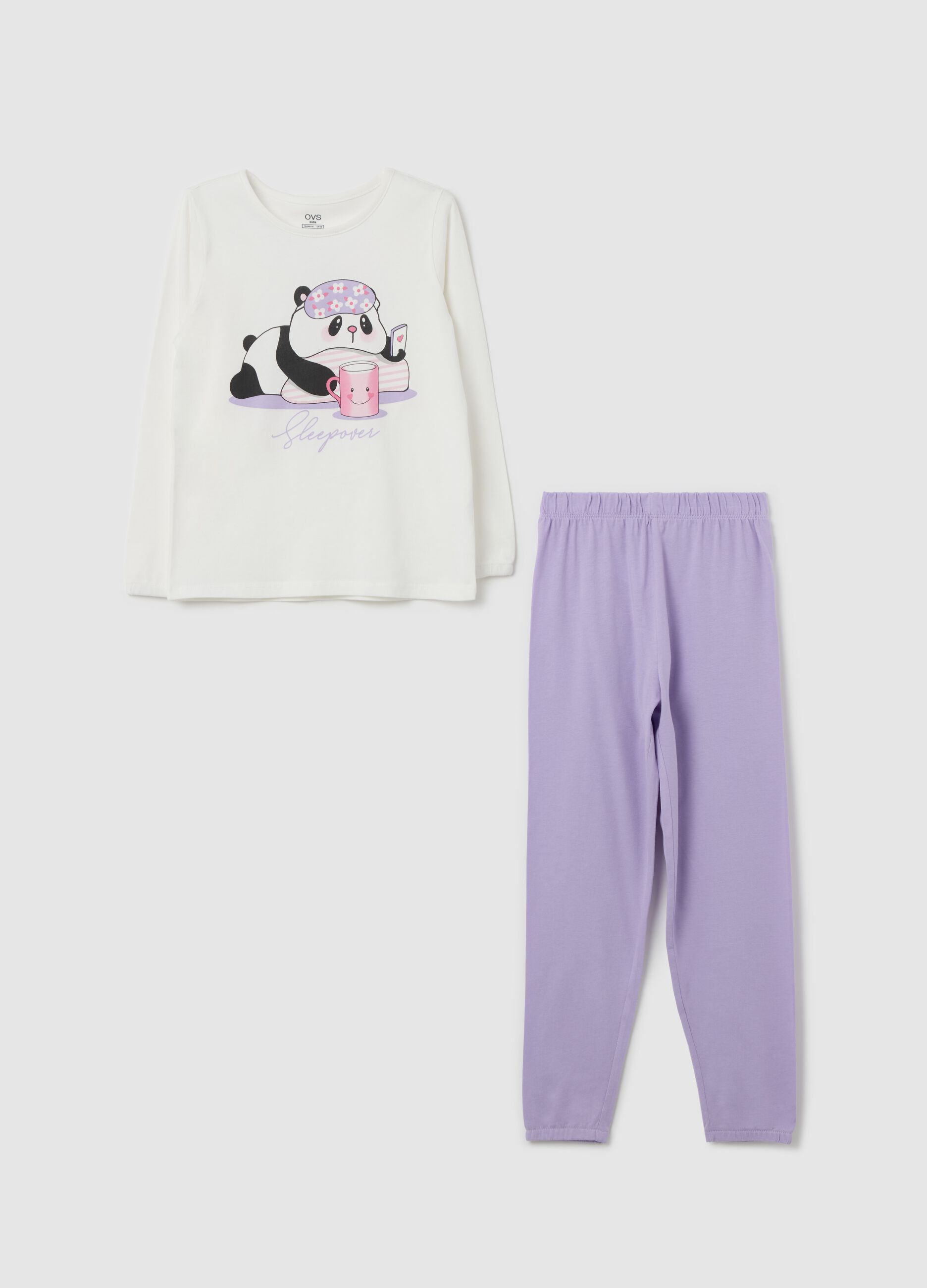 Organic cotton pyjamas with "Sleepover" koala print