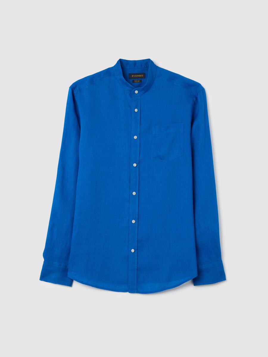 Men's Regular Fit Blue Pure Linen Shirt_0