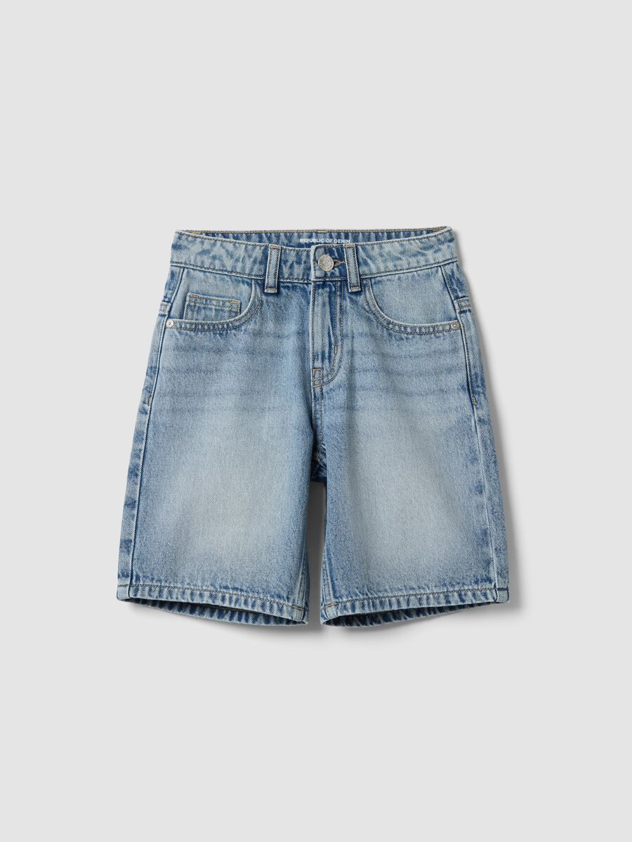 Shorts denim blu in puro cotone da bambino regular fit_0