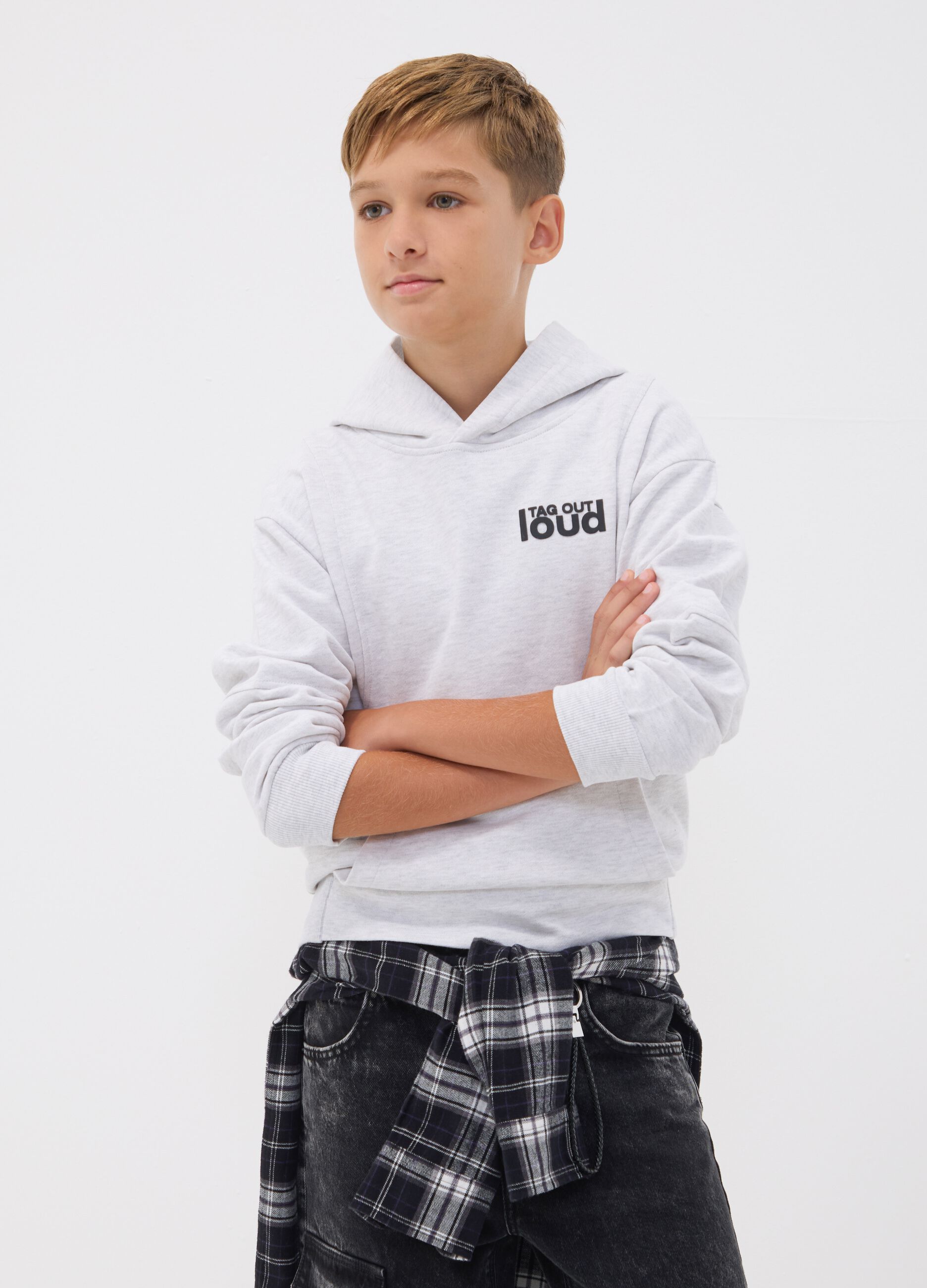 Grey oversized cotton and viscose blend hoodie for boys