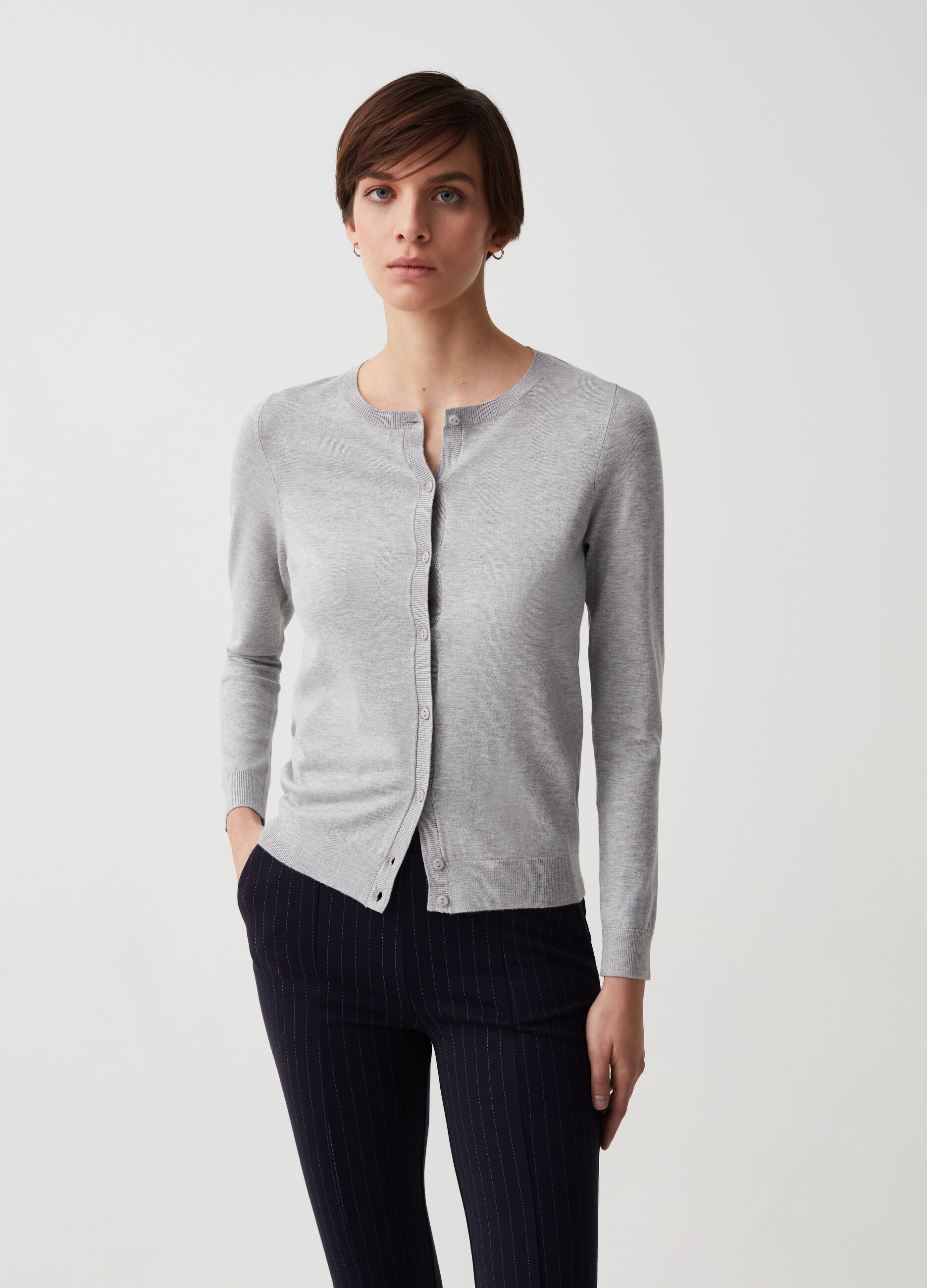 Cardigan with round neckline