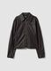 Brown jacket with zip fastening and slim-fit collar_0