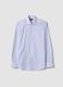 White and light-blue striped slim-fit pure cotton shirt_0