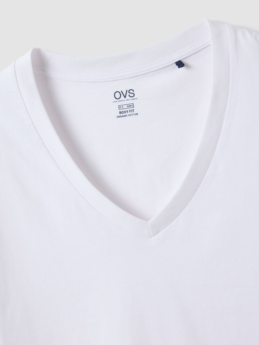 White pure cotton V-neck relaxed-fit T-shirt_5