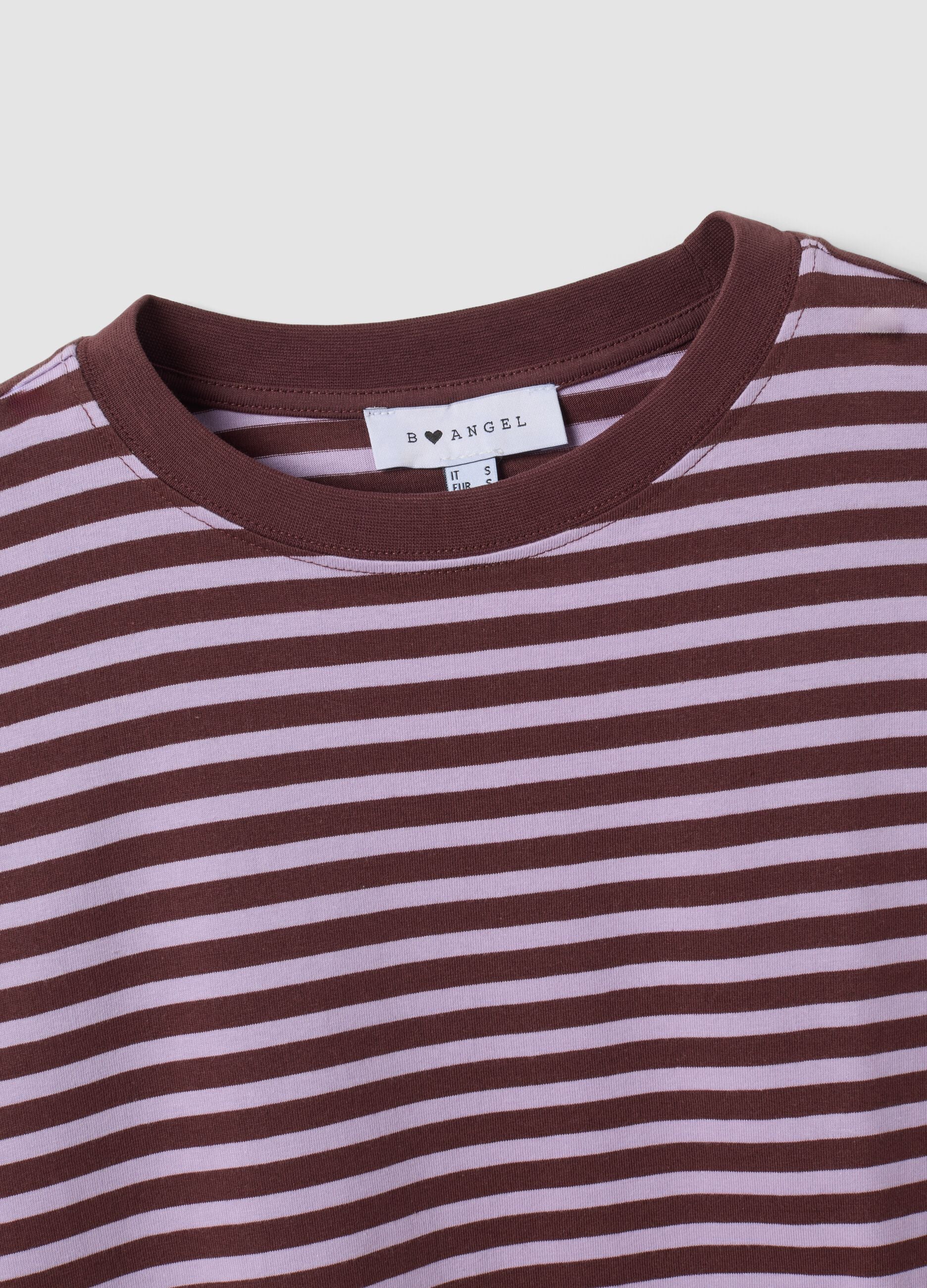 Purple striped pure cotton T-shirt with crew neck, relaxed fit