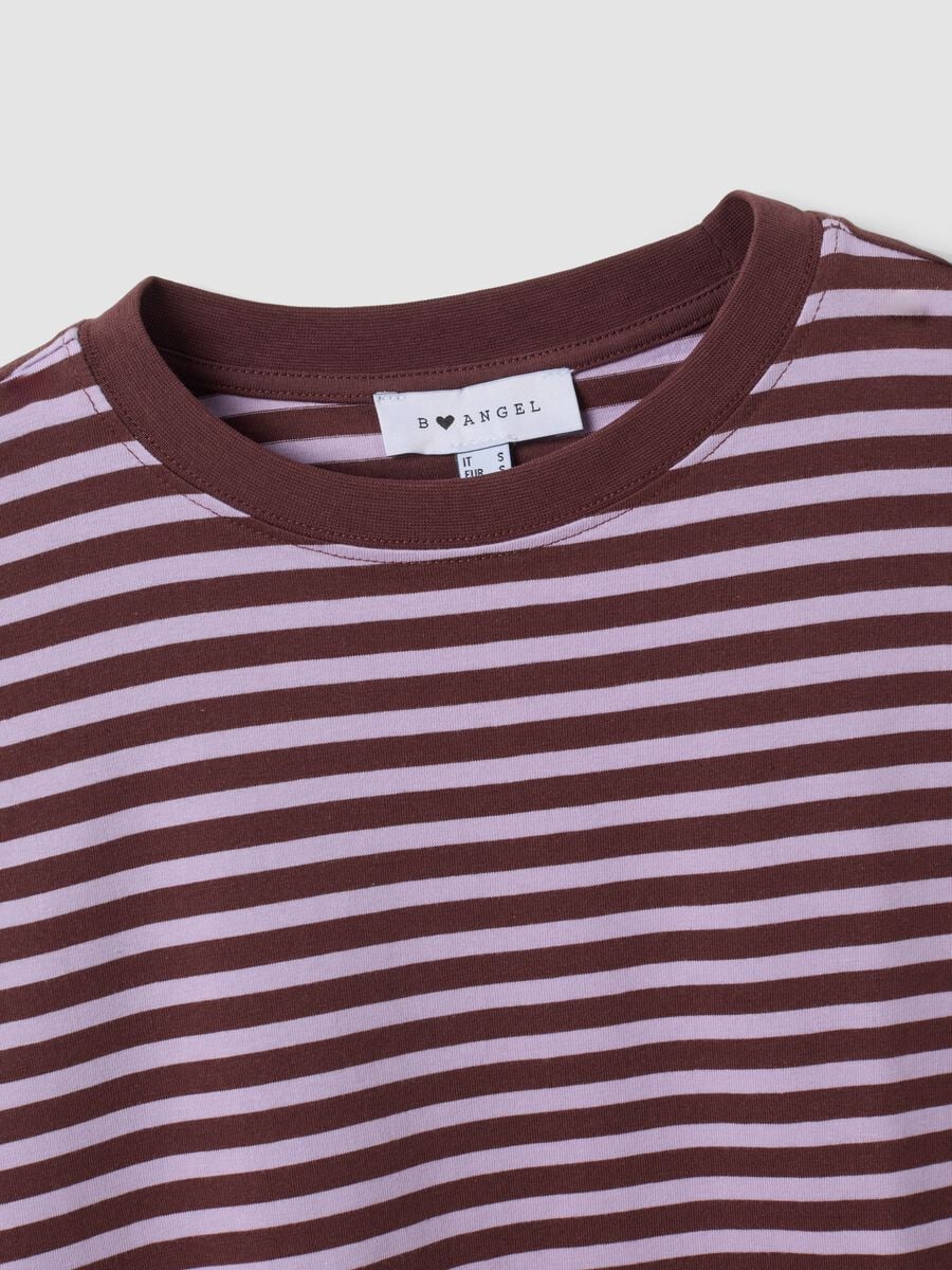 Purple striped pure cotton T-shirt with crew neck, relaxed fit_1