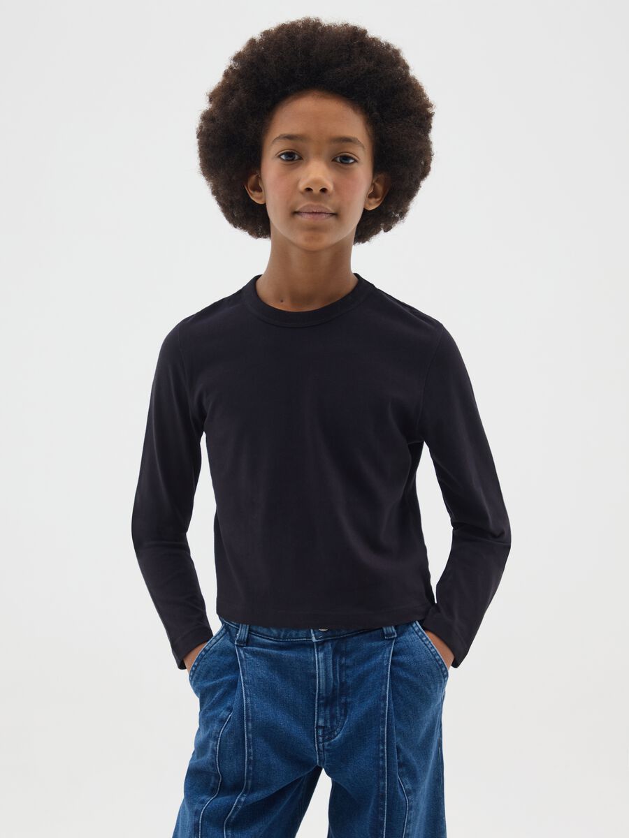 Girls' Black Pure Cotton Regular Fit T-shirt_0