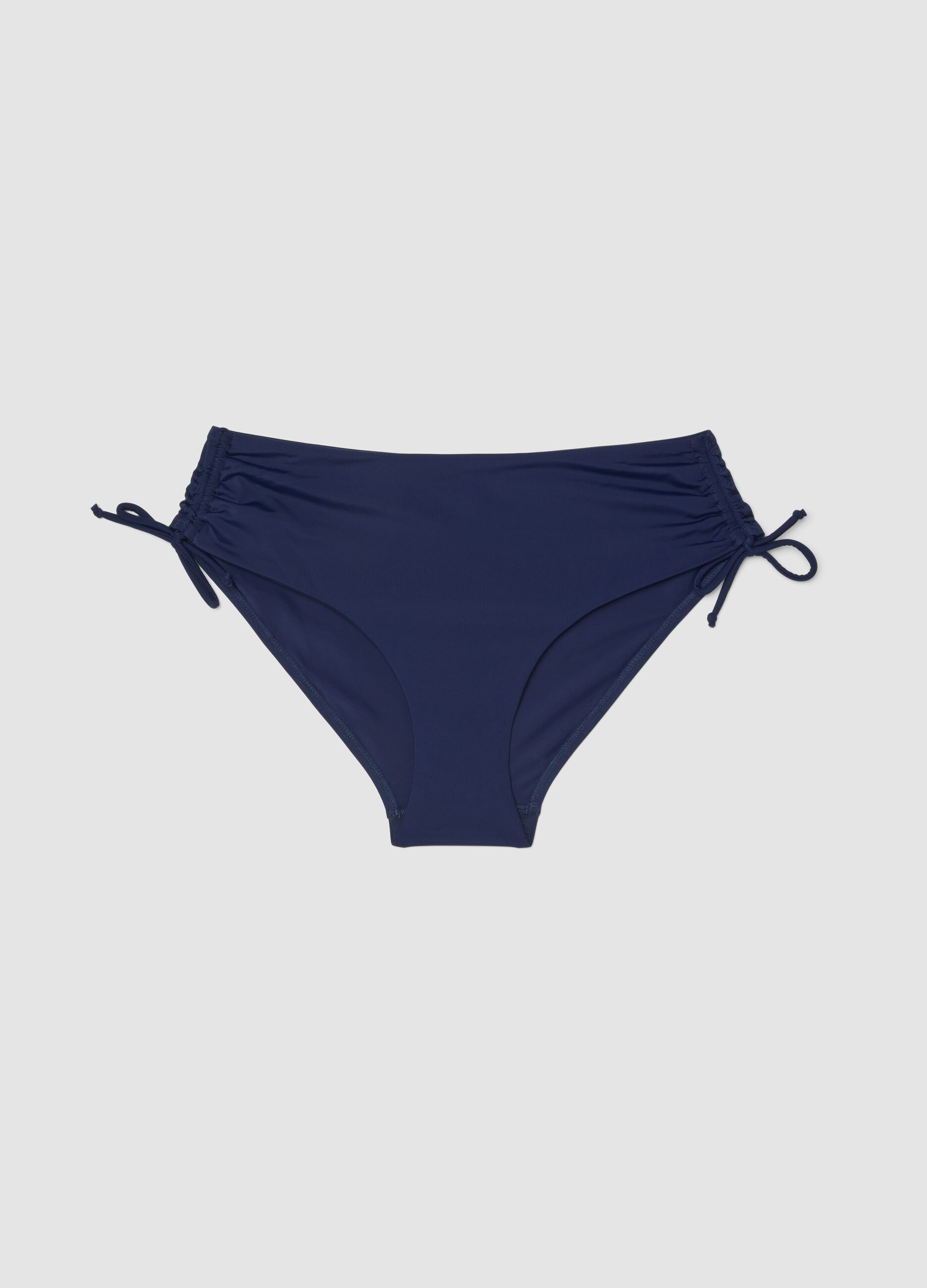 Blue high-waisted stretch-fabric bikini bottoms