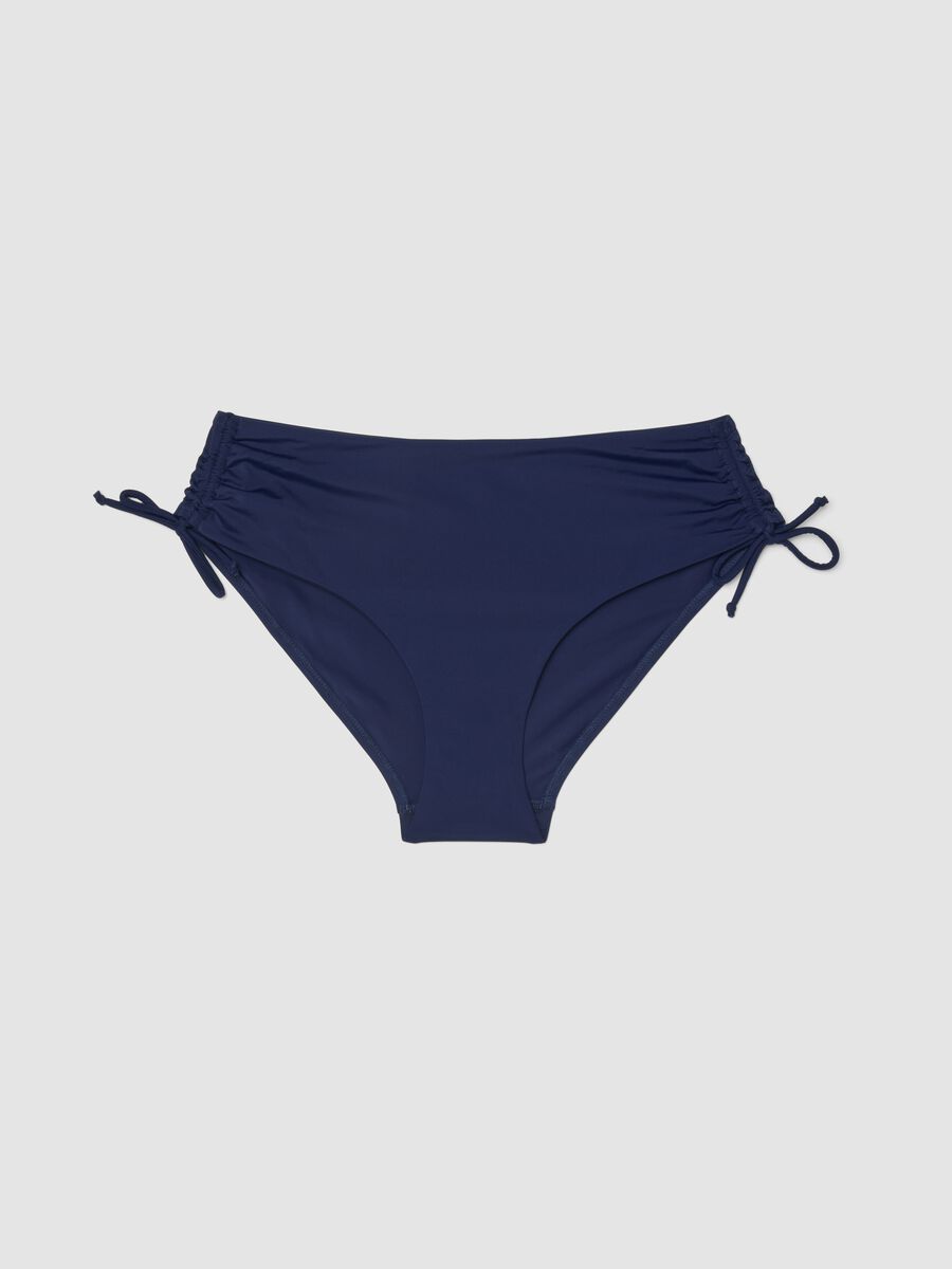 Slip da mare in tessuto elasticizzato blu con vita alta_0