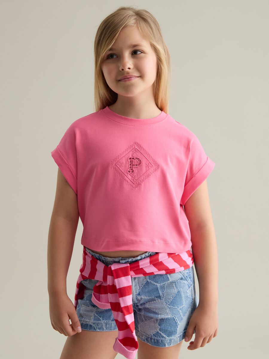 Girls' pink cotton t-shirt regular fit_0