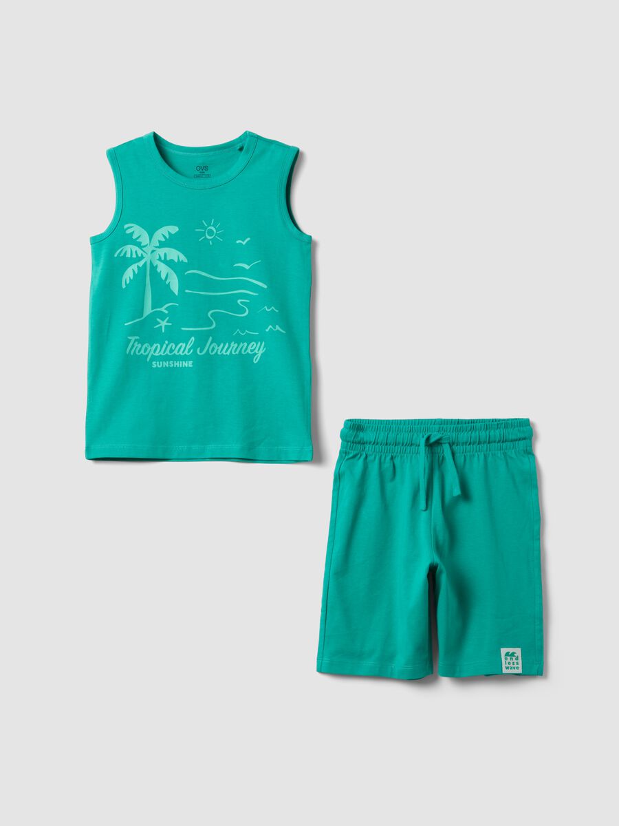 Green pure cotton set with top and shorts_0
