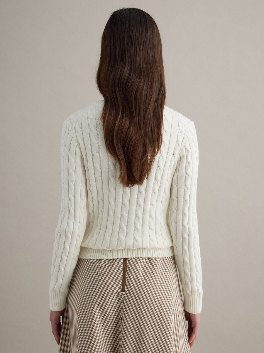 White pure cotton regular fit cable-knit sweater_3