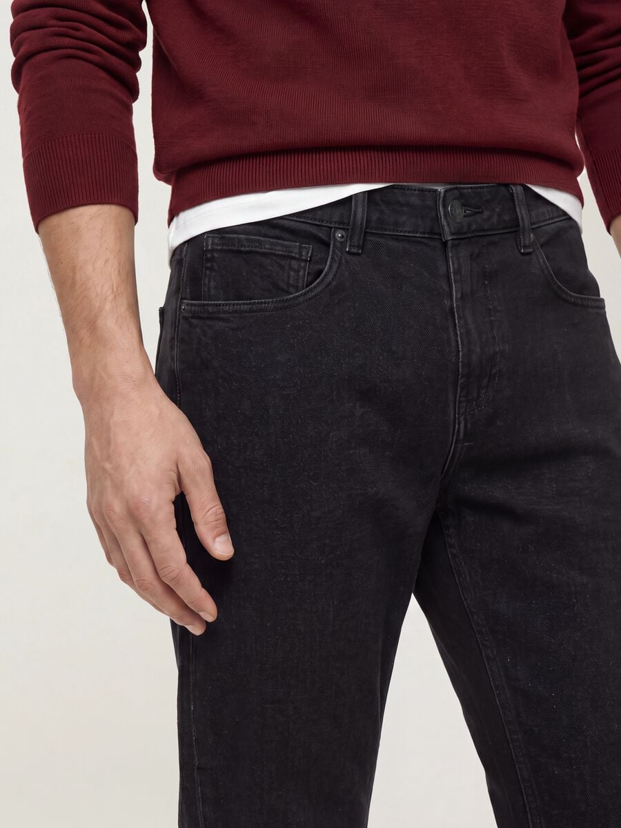 Jeans denim neri in cotone elasticizzato regular fit_4