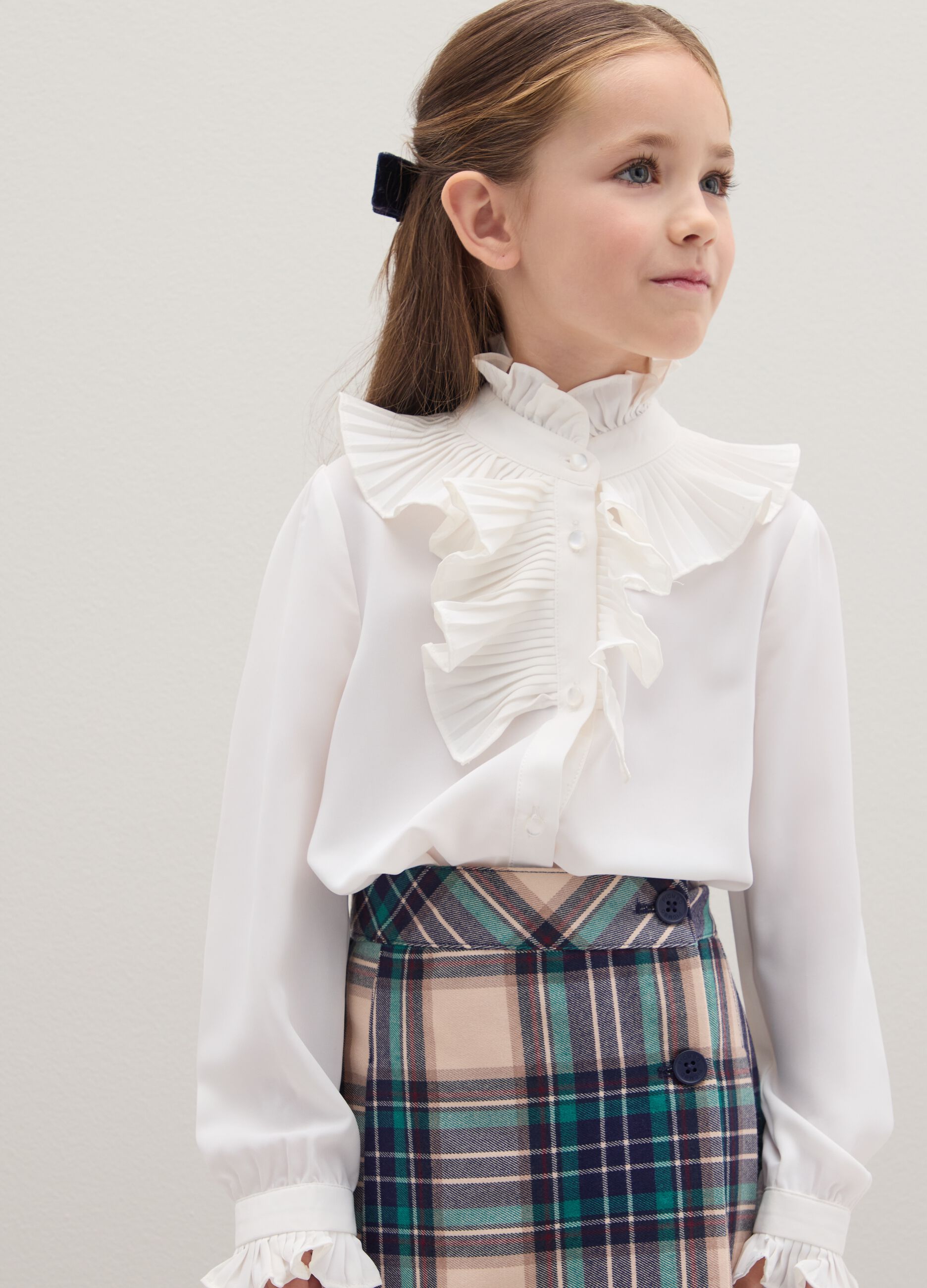 Girl's white regular fit shirt with ruffles