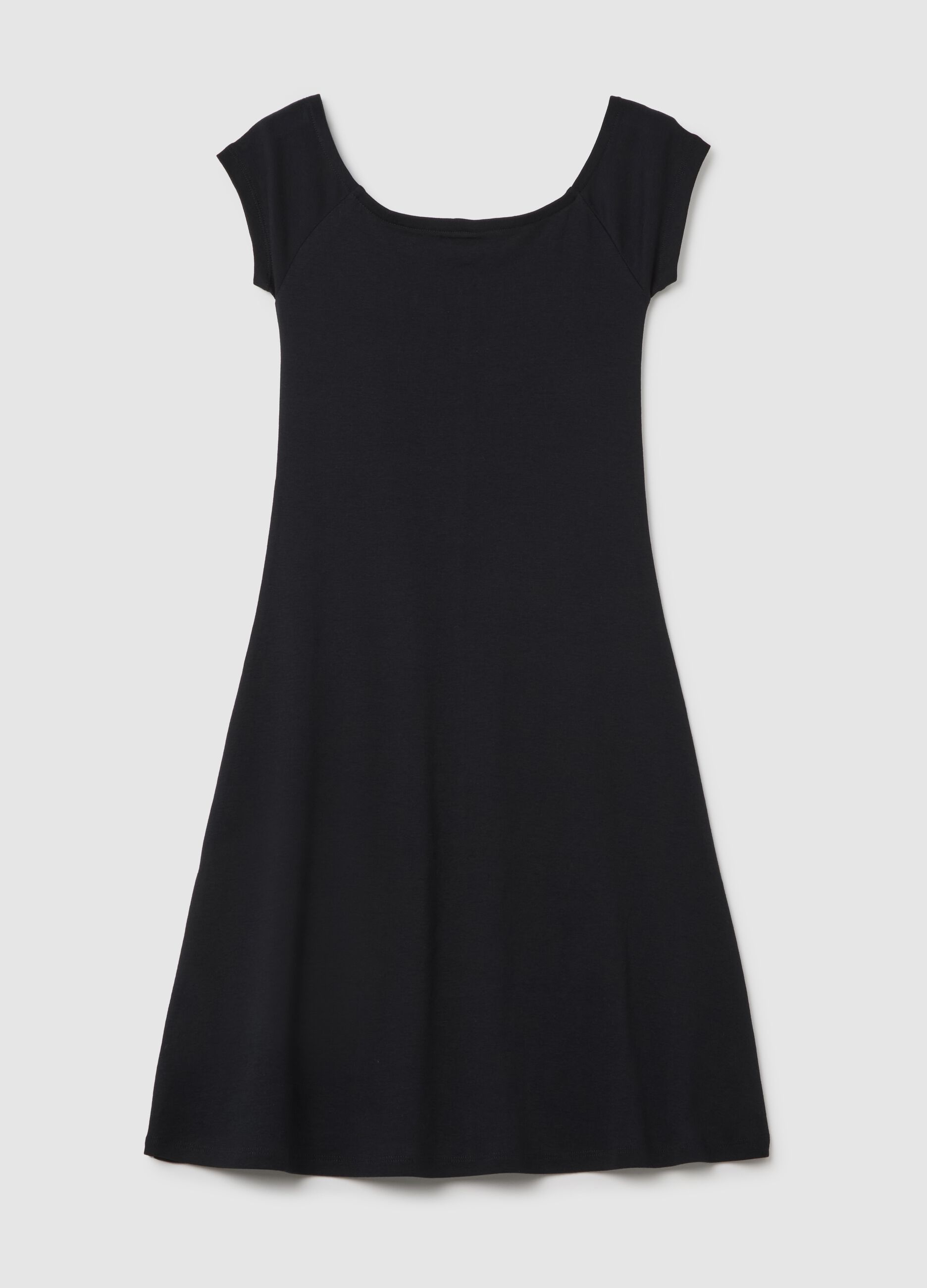 Abito da donna in puro cotone nero regular fit con scollo a barca