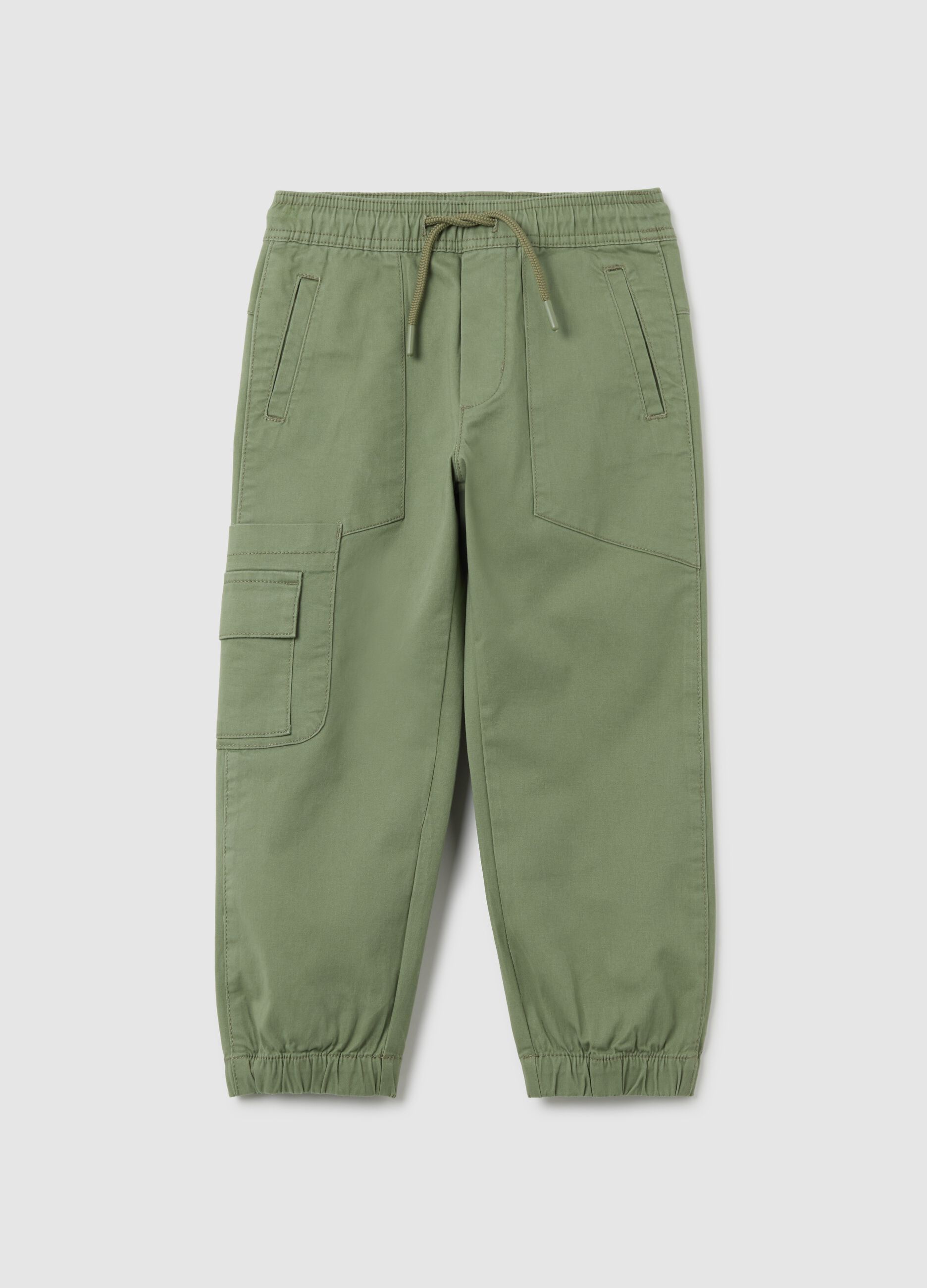 Children's elasticated green cotton trousers