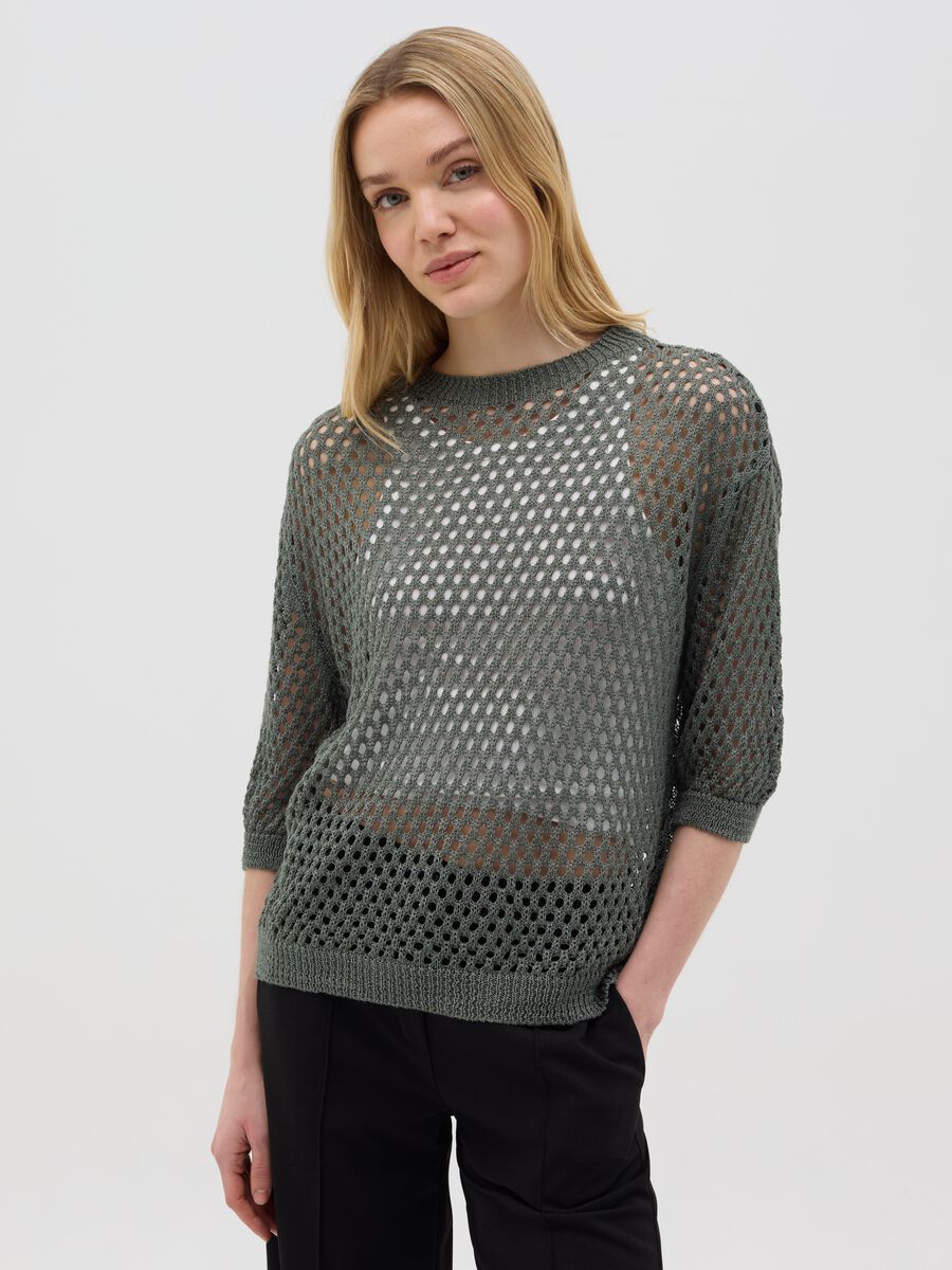 Green perforated jumper in acrylic and polyamide blend_0