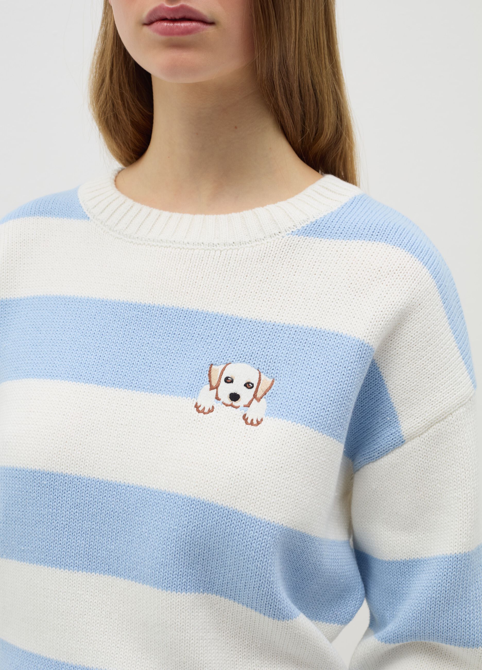 Striped pullover with embroidery