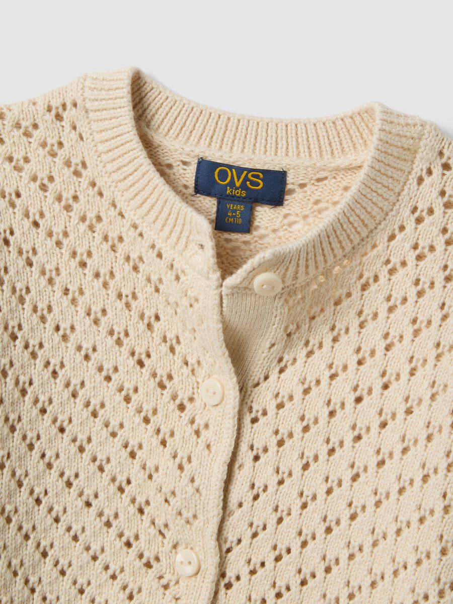 Cardigan traforato in puro cotone beige da bambina regular fit_2