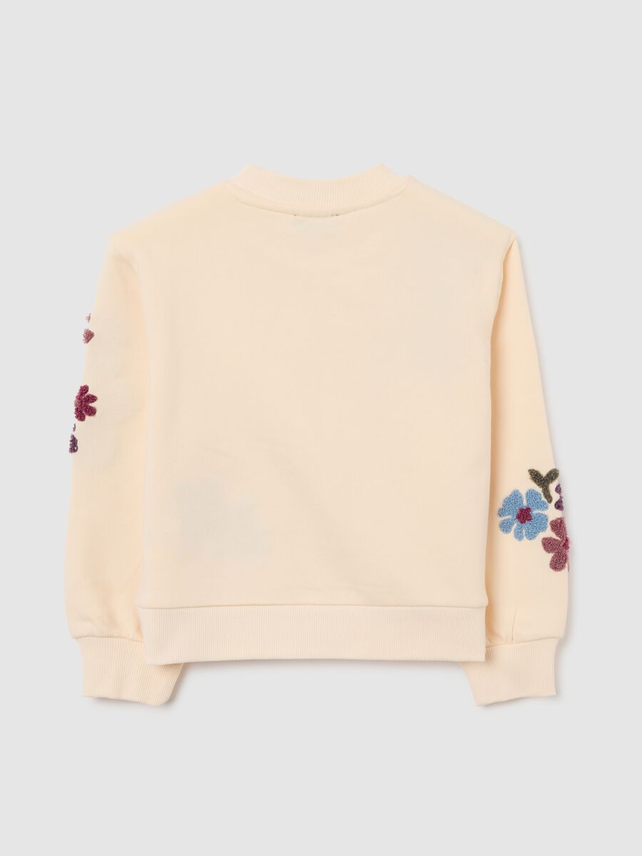 Felpa da bambina in misto cotone beige con ricami_1