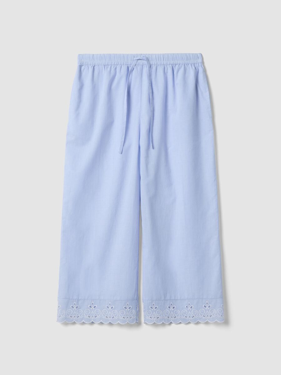 Pantaloni pigiama azzurri in puro cotone con fondo traforato regular fit_4