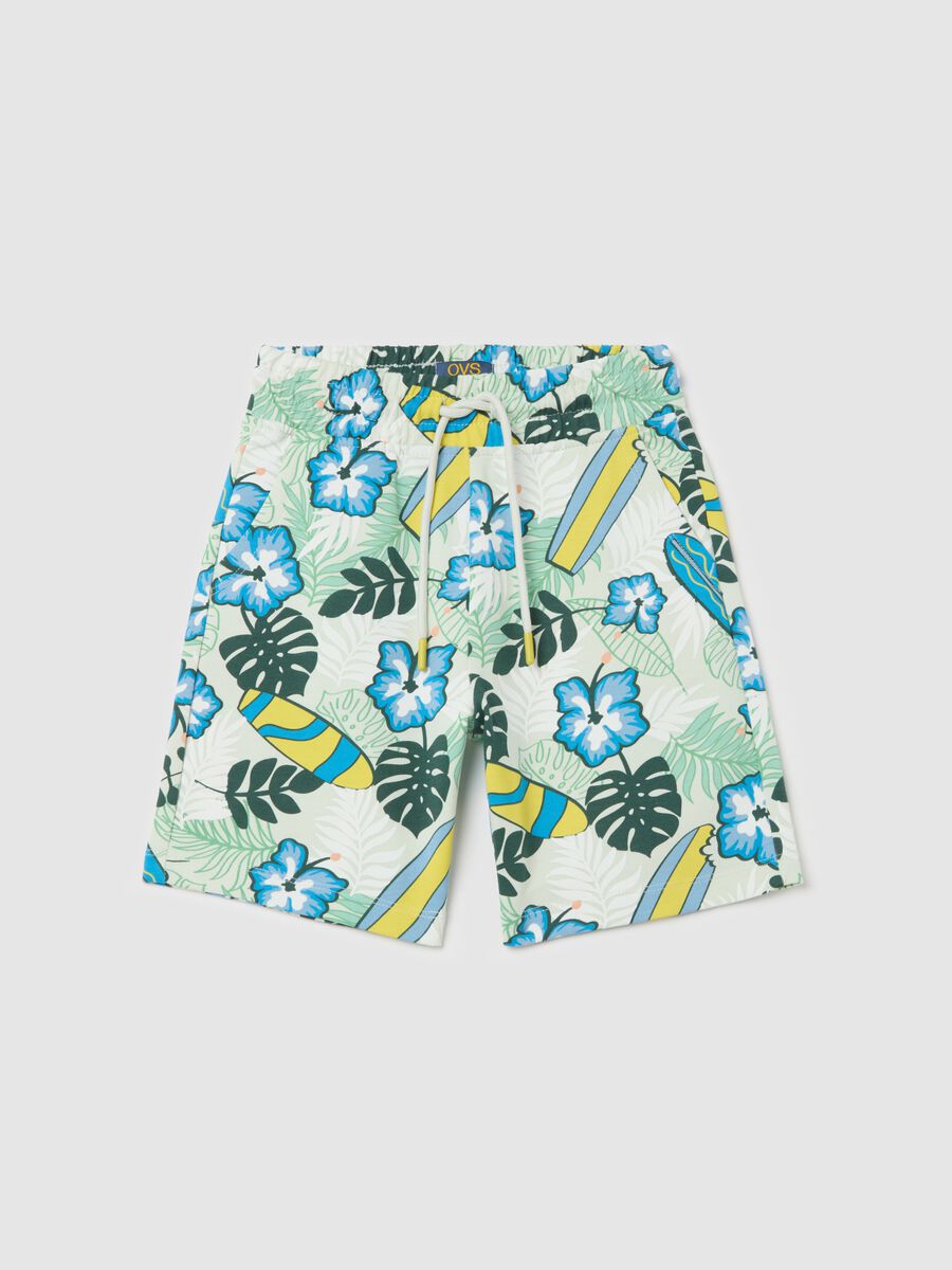 Cotton Bermuda shorts with drawstring and print_0