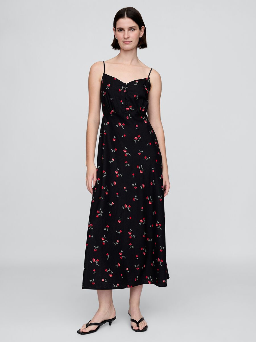 Black Long Dress with Floral Print_0
