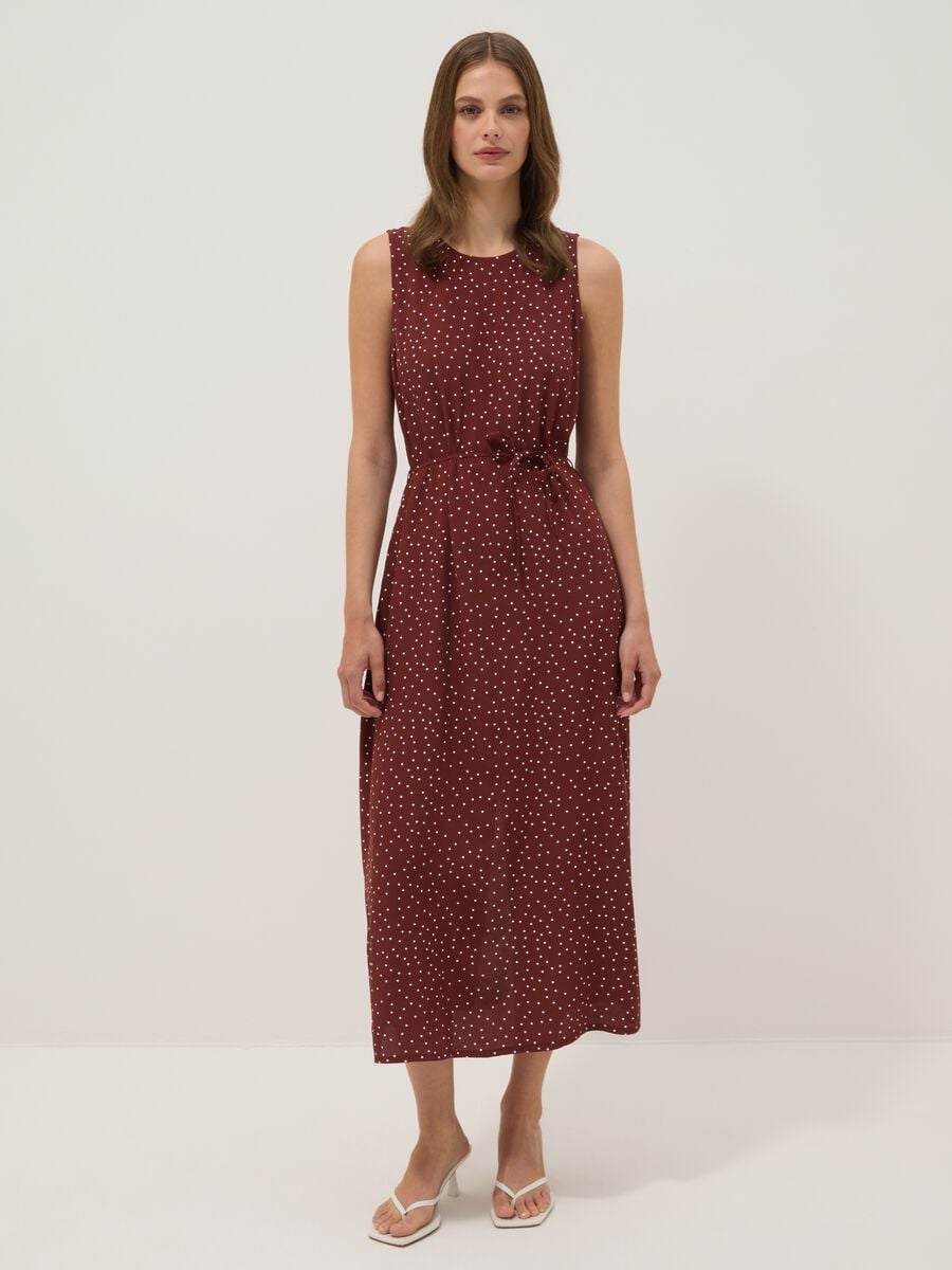 Red polka-dot pure viscose midi dress_0