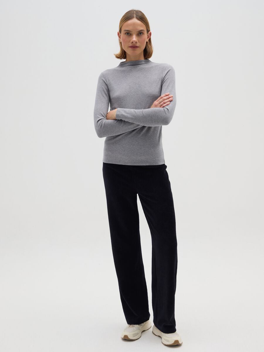 Pantaloni in cotone elasticizzato neri wide leg_0