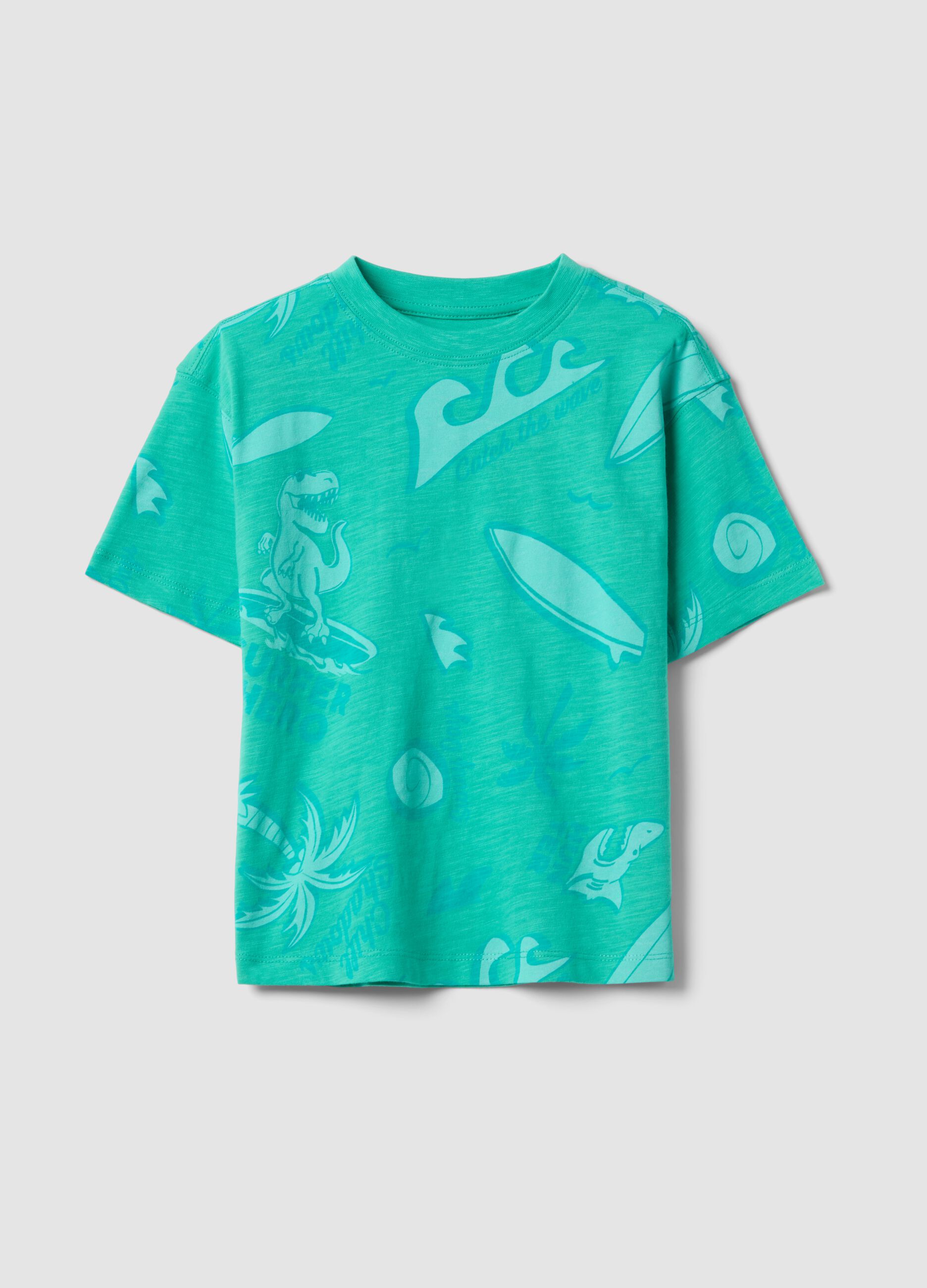 Green short-sleeved pure cotton T-shirt