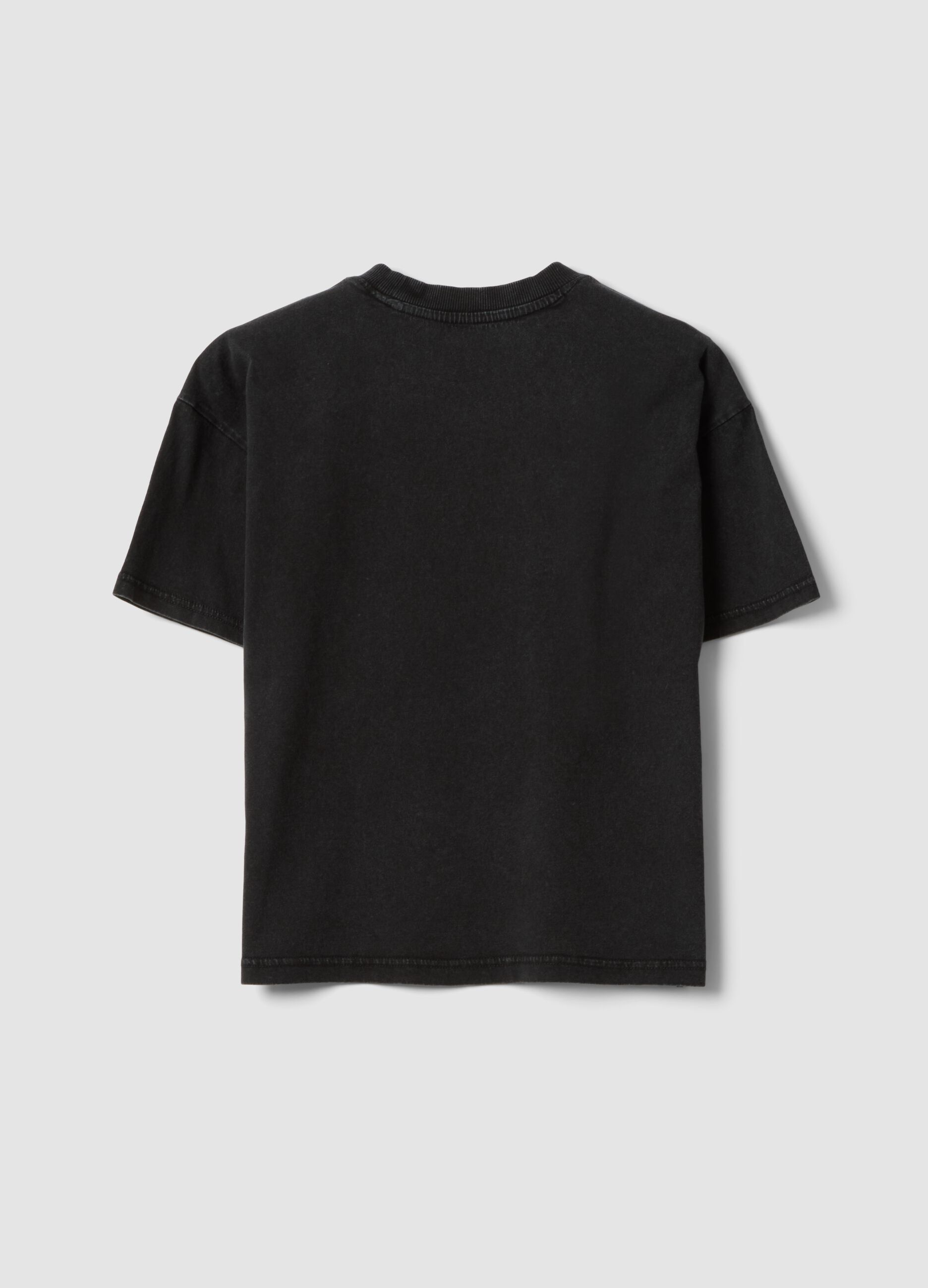 Boys&rsquo; black pure cotton short-sleeve T-shirt, oversized fit