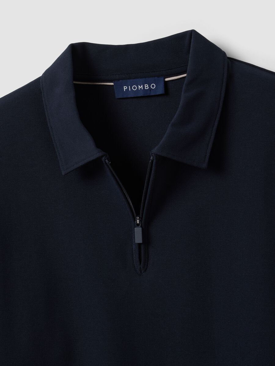 Blue stretch cotton-blend piqu&eacute; polo shirt, Easy Dry, regular fit_1