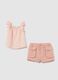 Pink cotton and linen baby set with ruffles_0