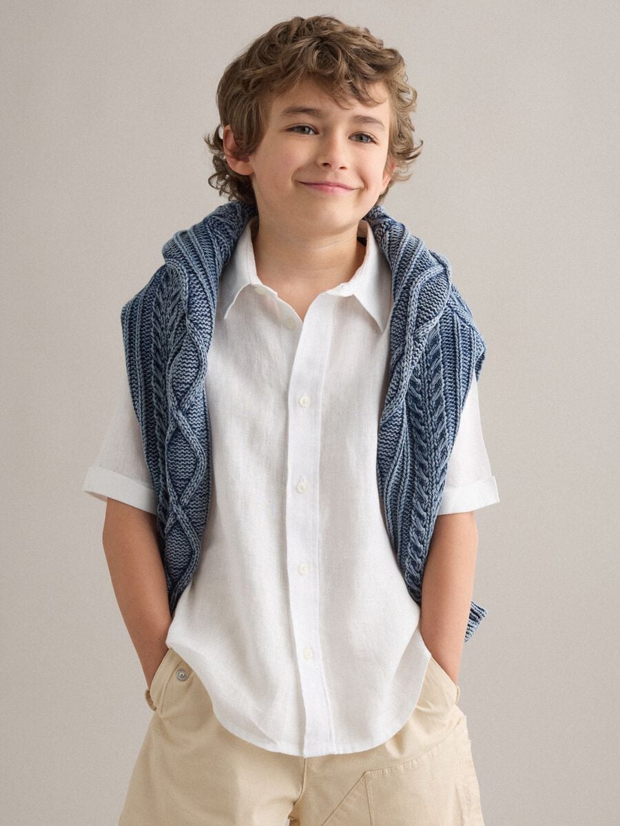 Camicia bianca in puro lino per bambino over fit_0