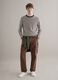Brown regular fit cotton and linen cargo trousers_0
