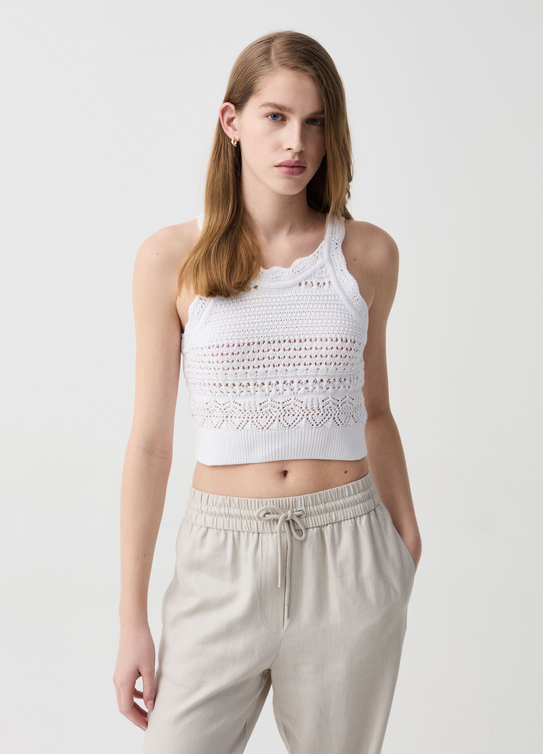 Cropped crochet tank top