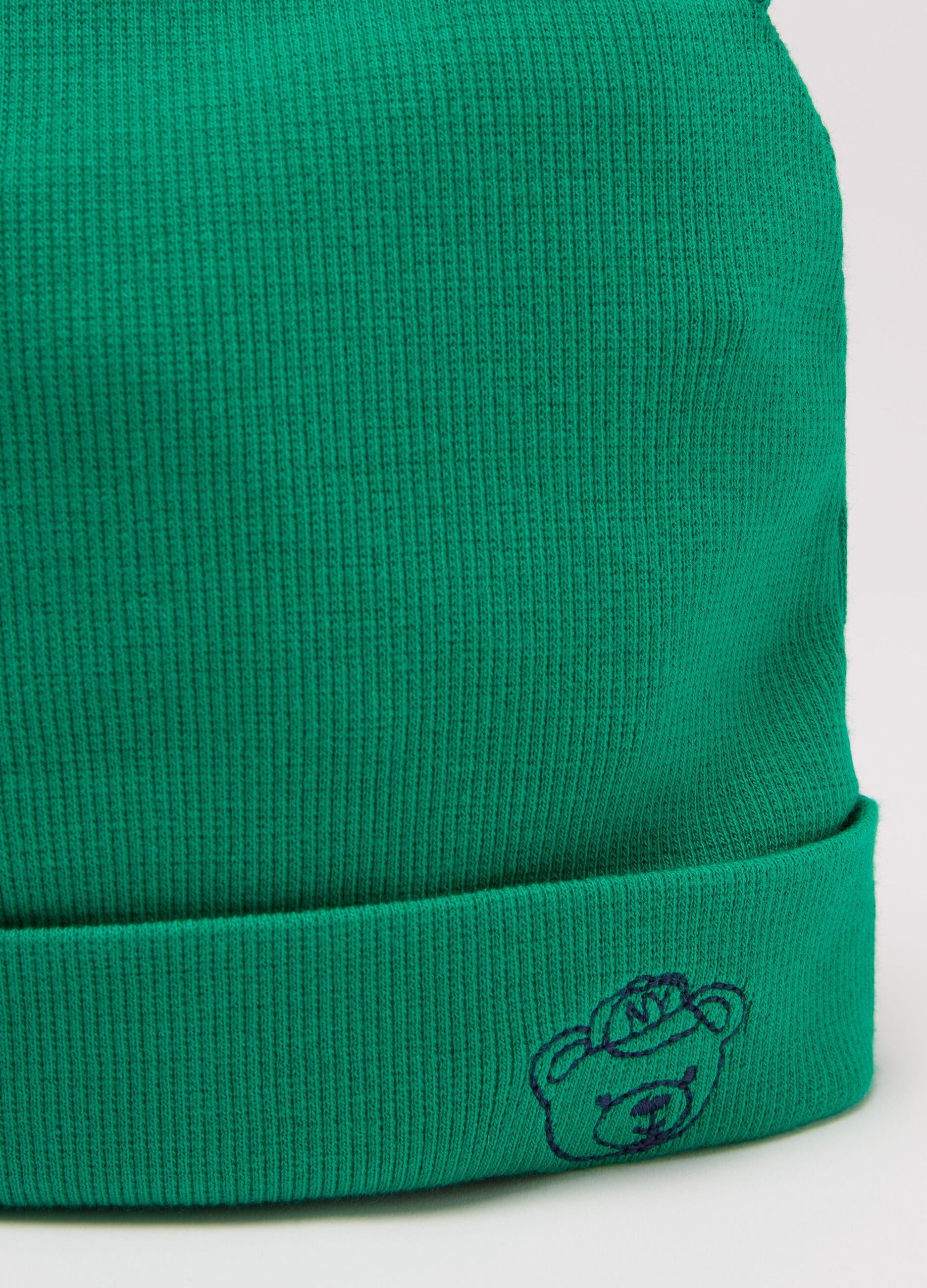Hat with ears and teddy bear embroidery